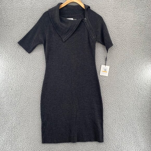 Calvin Klein Dress Womens Small Gray Sweater Zip Turtleneck Short Raglan Slv NWT - Picture 1 of 10